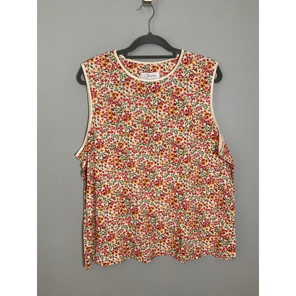 NEW CJ‎ Banks Tank Top Women 2X Multicolor Floral Sleeveless Cotton Knit Shell